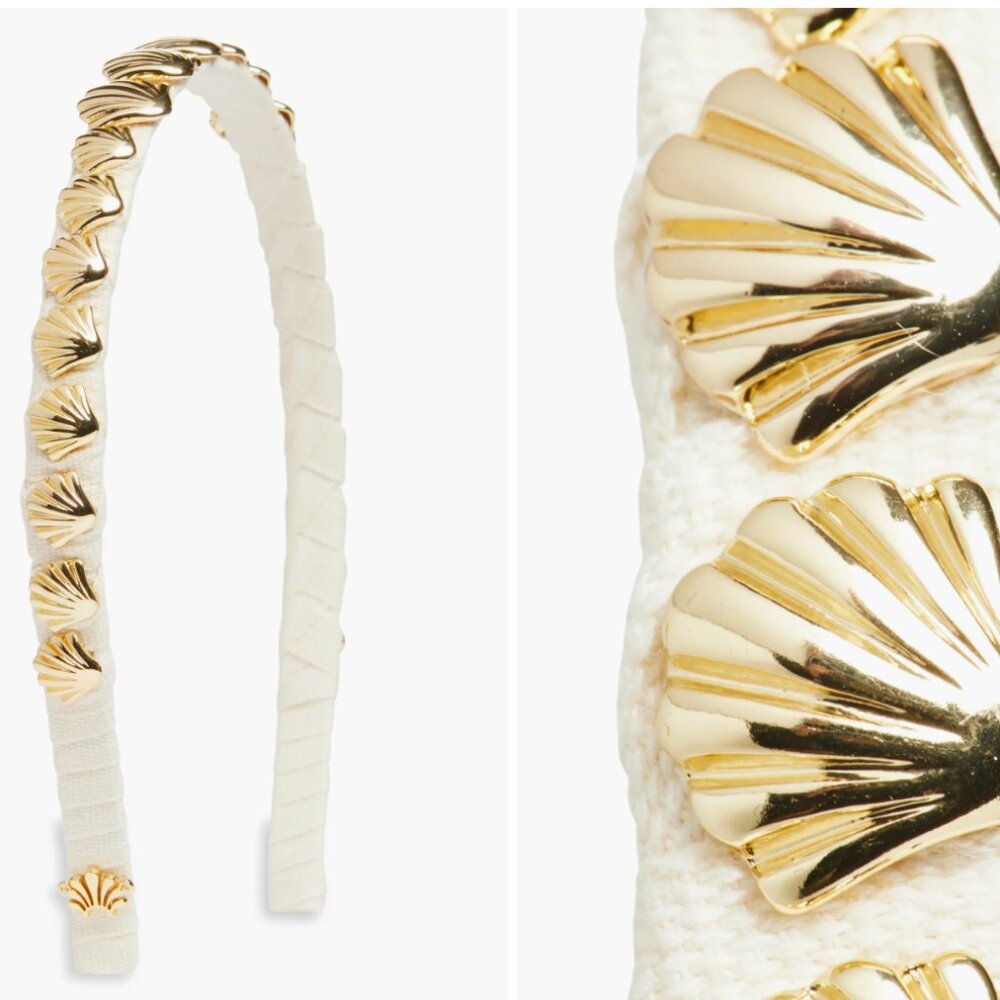 Lele Sadoughi Gold Strand Shell Headband (with dustbag)
